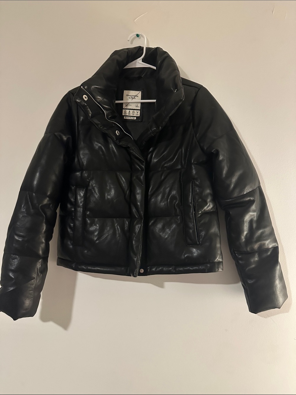 Abercrombie & Fitch Black Faux-Leather Puffer Jacket